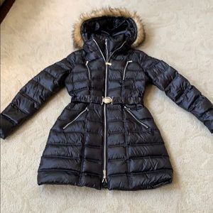 Dawn Levy down puffer jacket black with fur trim